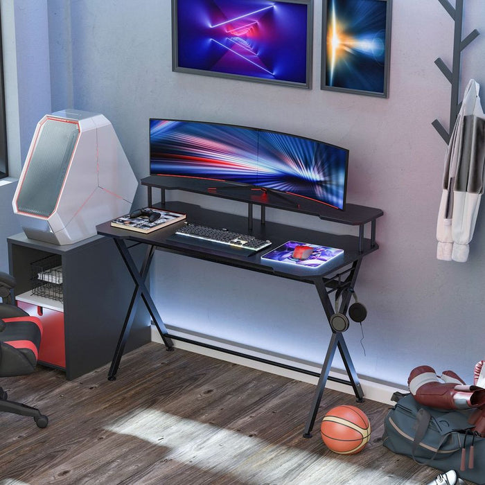 Gaming PC Desk: Ergonomic, Space-Saving, Headphone Hook, Curved Front