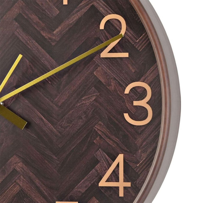 Hometime Round Wall Clock Brown Chevron 12" - Instant Modernity and Statement Piece