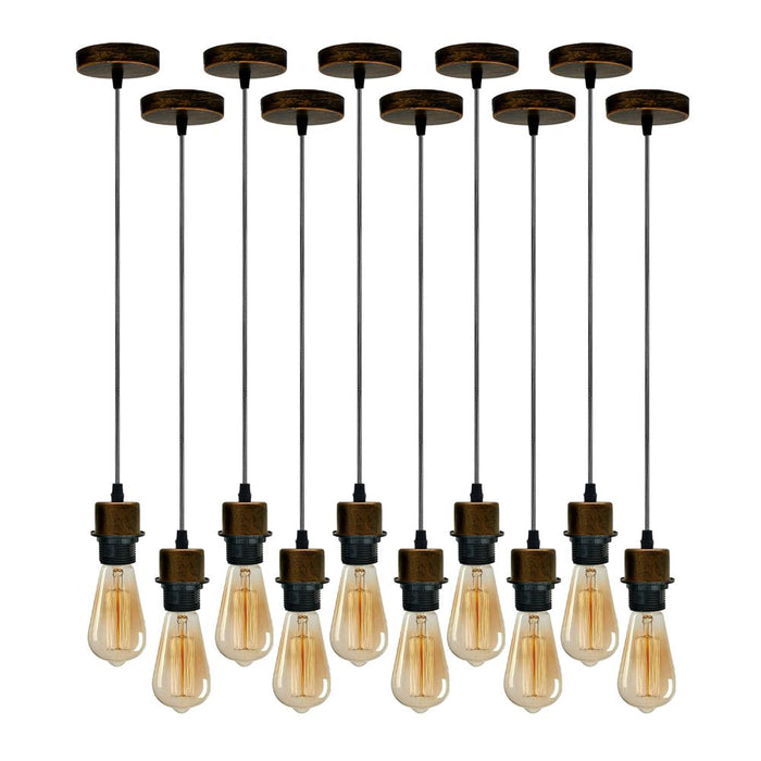 10-Pack Industrial Pendant Lights, Brushed Copper, E27 Lamp Holder, Addable Lampshade, Quality Product