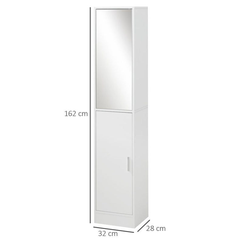 kleankin Tall Mirrored Bathroom Cabinet, Bathroom Storage Cupboard, Floor Standing Tallboy Unit with Adjustable Shelf, White