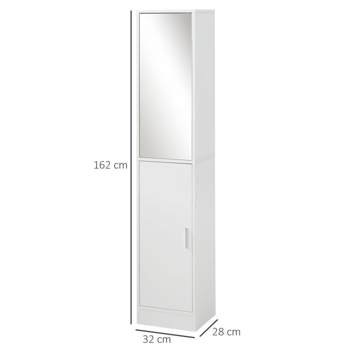 kleankin Tall Mirrored Bathroom Cabinet, Bathroom Storage Cupboard, Floor Standing Tallboy Unit with Adjustable Shelf, White