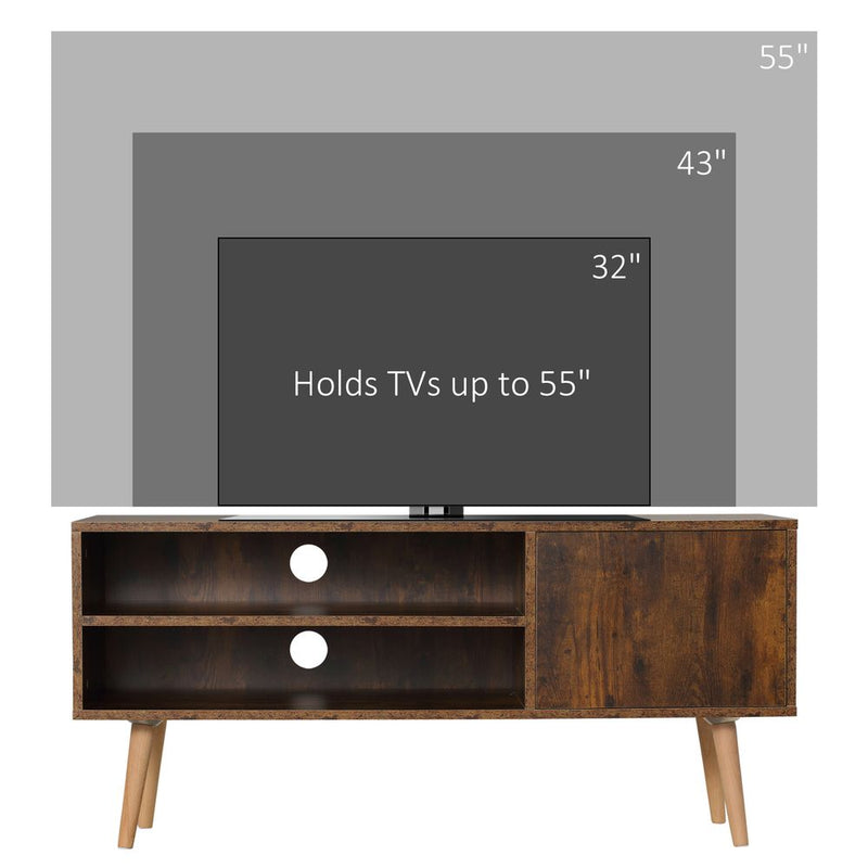 HOMCOM TV Unit Cabinet for TVs up to 55", TV Stand with 2 Storage Shelves and Cupboard for Living Room, Bedroom, Brown