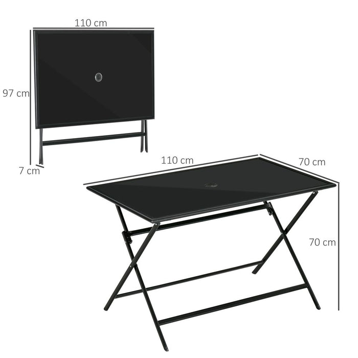 Premium Foldable Outdoor Table - Rectangular Glass Top - 110x70x70cm - Parasol Hole - Durable