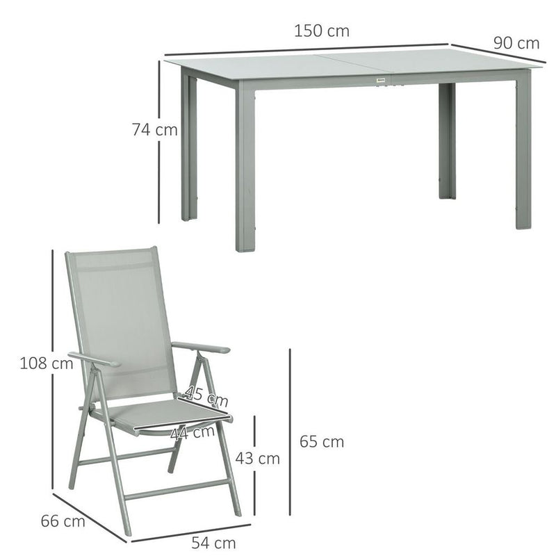 Premium Outsunny 7pc Garden Dining Set, Aluminium, Grey, High Back Chairs, Tempered Glass