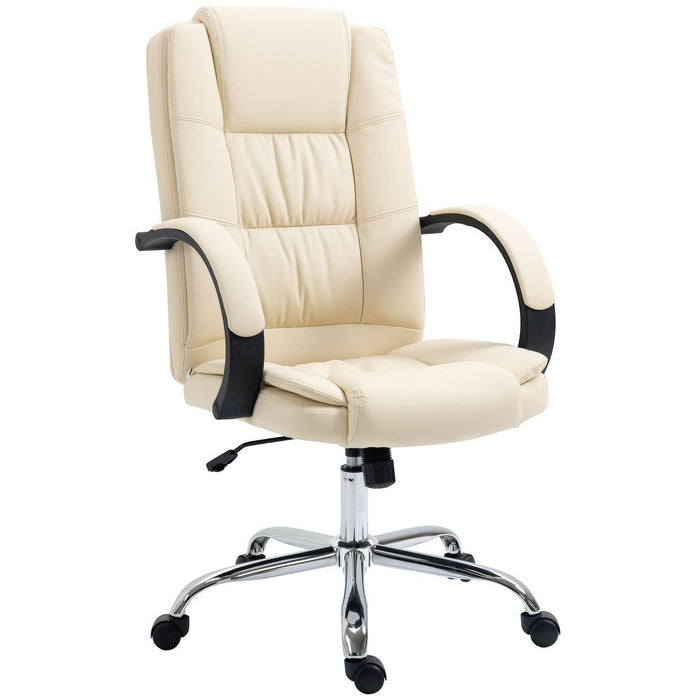 Beige High Back Office Chair - Adjustable, Comfortable PU Leather Executive Chair