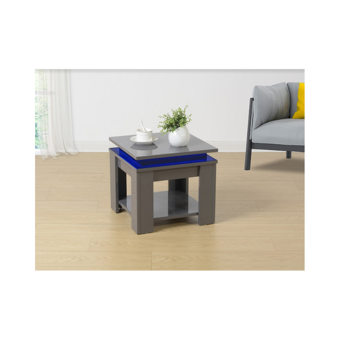 EFFULGENCE Grey Square Side Table - Blue LED Light - Premium Quality