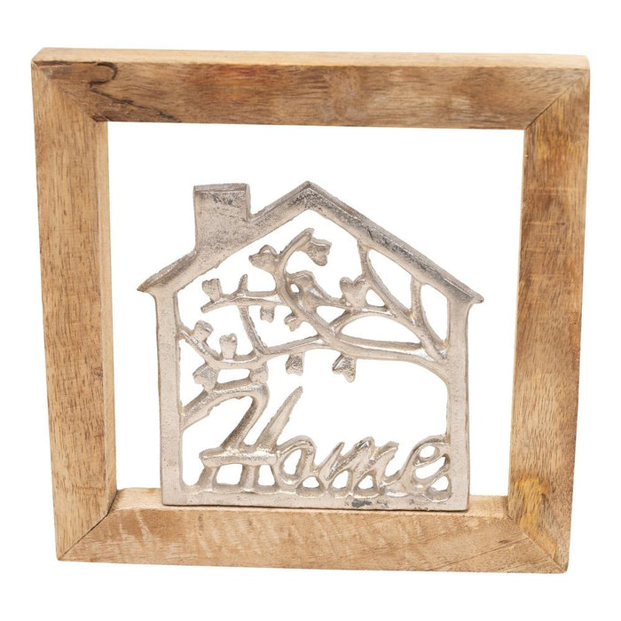 Silver House Wall Hanging in Wood Frame - 30cm