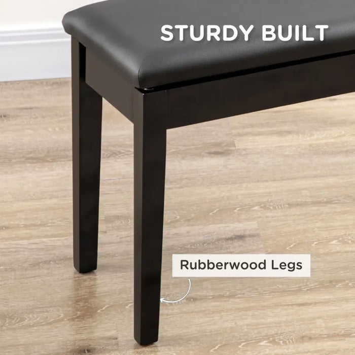 Classic Piano Bench Stool, PU Leather, Rubber Wood Legs - Black