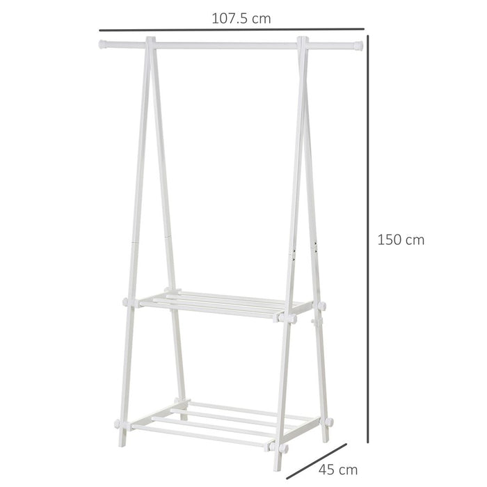 Premium White Steel Freestanding Clothes Rail with 2 Shelves - Durable & Elegant