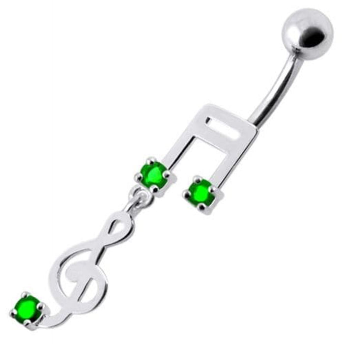 Fancy Jeweled Silver music Dangling Curved Bar Navel Ring