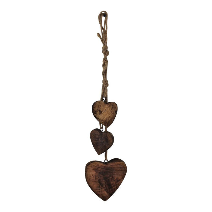 Rustic Wooden Heart Decor, Set of 3, Dark Wood