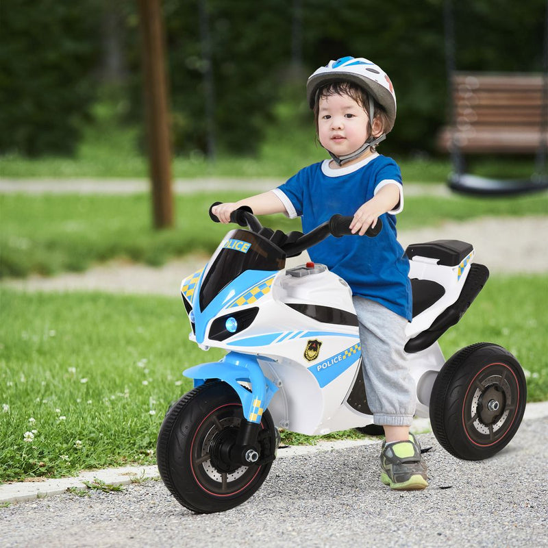 HOMCOM Kids Ride-On Police Bike 3-Wheel Vehicle w/Music Lights Safe Seat Handlebars Toddler NO POWER Child Learning Fun Development 18-36 Months Blue