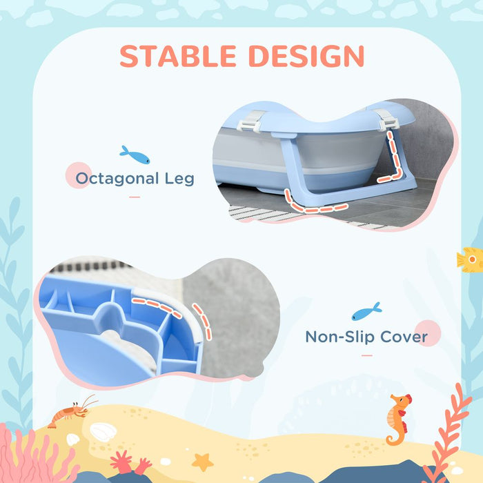 Premium Foldable Baby Bathtub - Non-Slip Legs, Cushion, Shower Holder - Best Quality - Blue