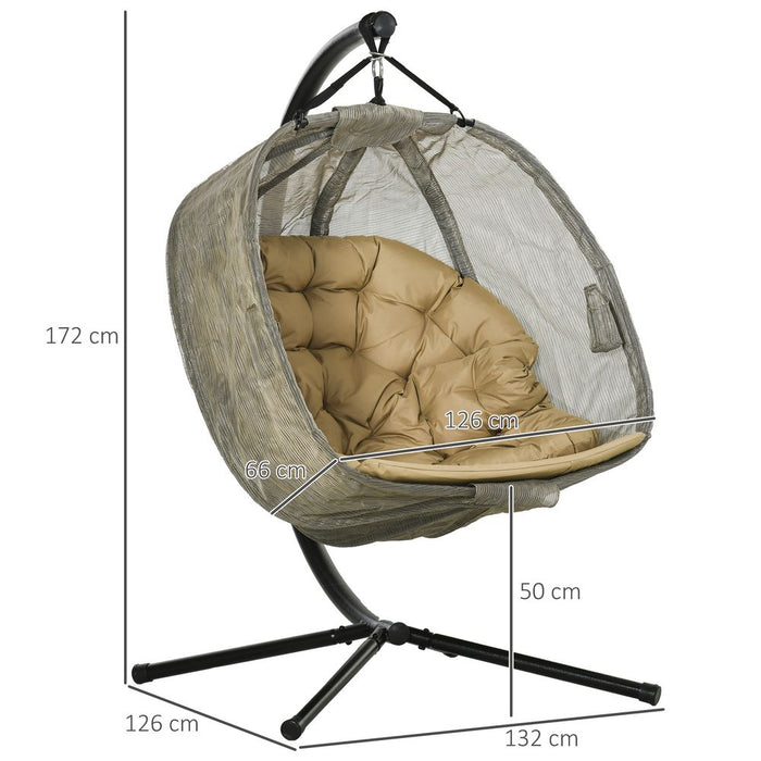 Double Egg Swing Chair for 2 w/ Cushion - Brown. Large Size, Steel Frame. Ideal for Gardens, Balconies. Maximum Load 230KG