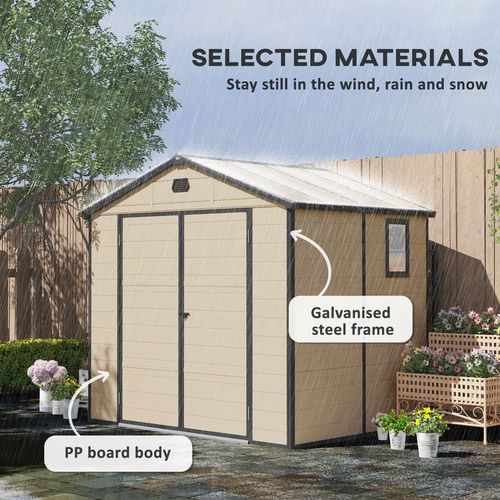 Outsunny 8 x 6ft Garden Shed Storage w/ Foundation Kit, Vents, Cream White