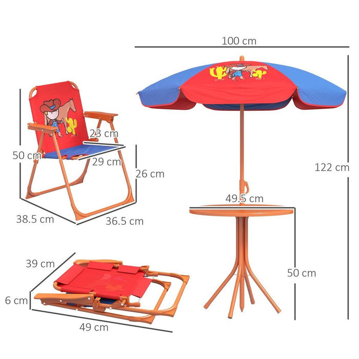 Cowboy-Themed Kids Bistro Table & Chair Set - Adjustable Parasol - Quality Guarantee