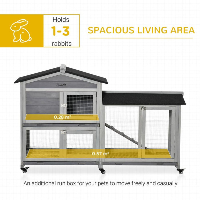 Premium Wooden Rabbit Hutch & Guinea Pig Cage | Slide-Out Tray, Ramp, Wheels | High-Quality, Easy Assembly | Light Grey