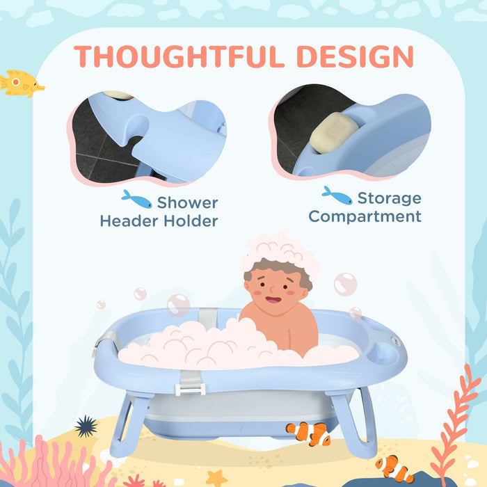 Premium Foldable Baby Bathtub - Non-Slip Legs, Cushion, Shower Holder - Best Quality - Blue