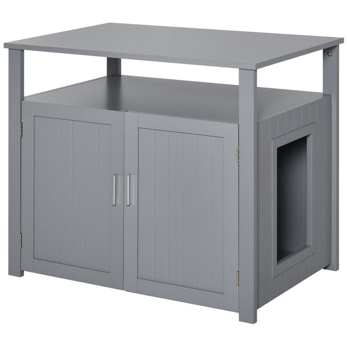 Premium Wood Cat Litter Box Enclosure Furniture - Adjustable Grey Pawhut - Top Quality