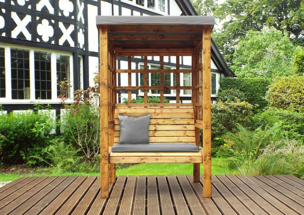 Bramham Two Seat Arbour Green - Handcrafted British Arbour with Waterproof Cover. Rustproof & Rot Free. 10 Year Guarantee.