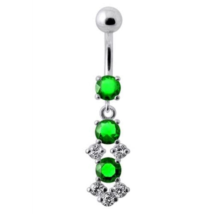 Fancy Jeweled Dangling SS Bar Belly Ring