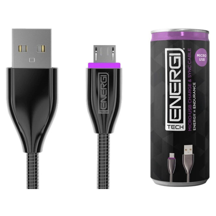 Tech Energi Micro-USB Cable - 1.2 Metres - Black, Fast Charging, Durable, LED Indicator