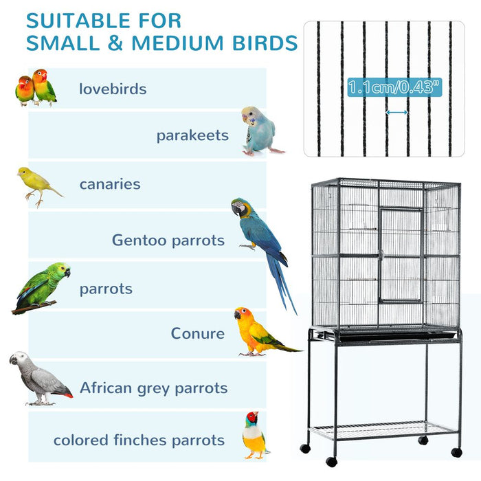 PawHut Large Bird Cage Budgie Cage with Stand, Storage Shelf, Wood Perch for Parrot Canary Parakeet Cockatiels, 81 x 48 x 162.5 cm