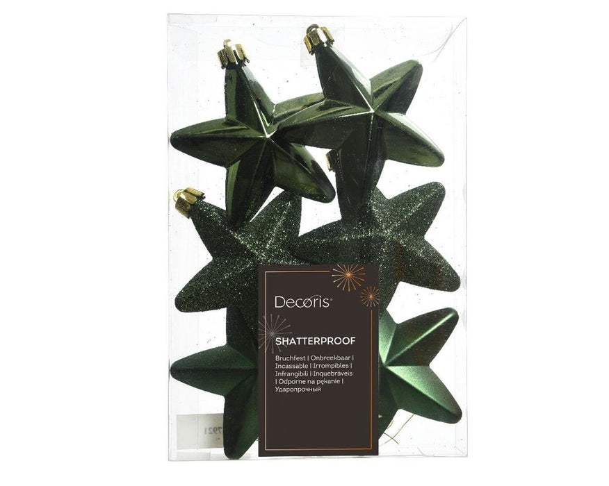 Shatterproof Pine Green Star 7cm Mix Pack of 6  - Christmas