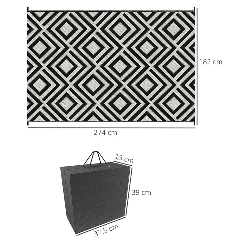 Outsunny Reversible Waterproof Outdoor Rug with Carry Bag, 182 x 274 cm, Black