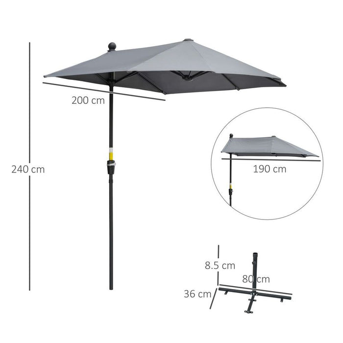 Premium Outsunny 2m Half Garden Parasol - Crank Handle, Dark Grey - Quality Guaranteed!