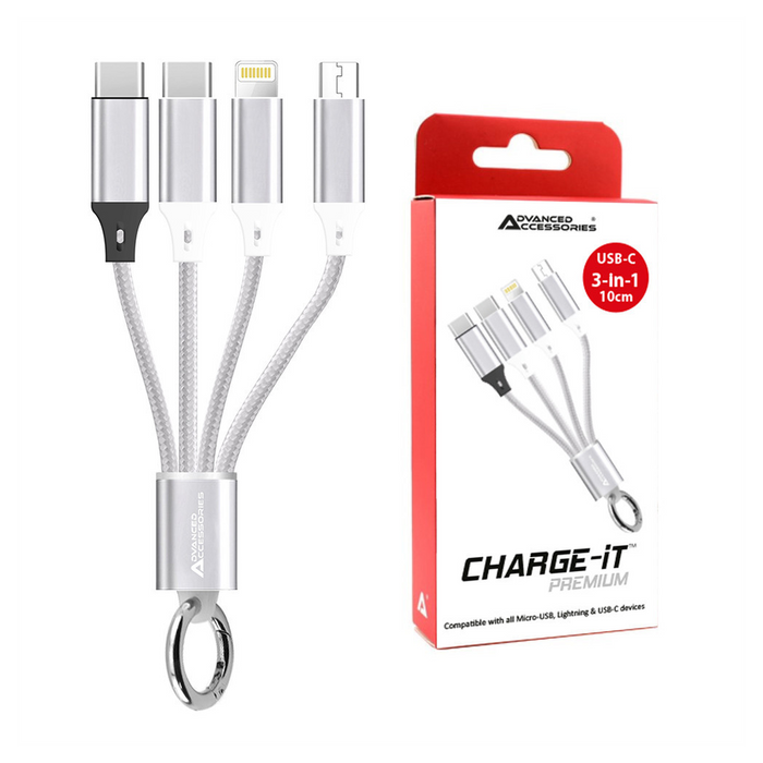 AA CHARGE-iT Premium 3in1 Cable USB-C To 8 Pin/USB-C/Micro USB | Fast Charging | Universal Compatibility