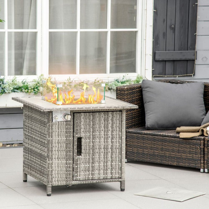 Premium Outsunny Gas Fire Pit Table | Rain Cover, Windscreen & Lava Stone | 50,000 BTU