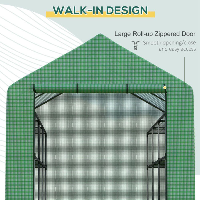 Poly Tunnel Steeple Walk in Greenhouse Removable Cover Shelves 244x180x210cm