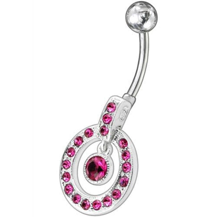 Fancy Multi Colored Round Shape Jeweled Dangling Banana Bar Belly Ring