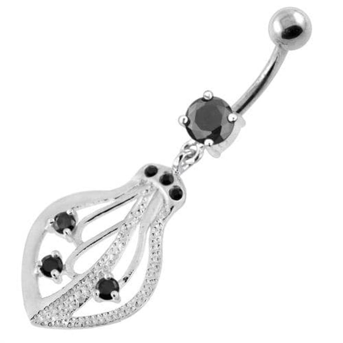 925 Sterling Silver Jeweled Squid Navel Belly Ring