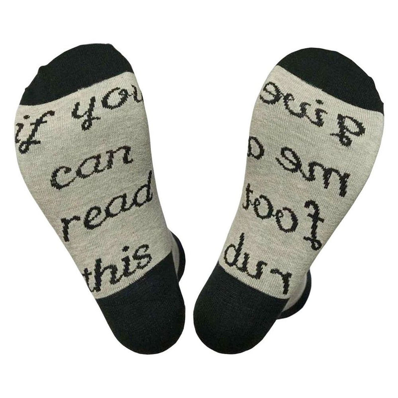 Flo Socks Funny Socks Fashionable and Warm with Anti-Slip Slogan Message Joke, Fits Size 4-7 UK, If You Can Read This Give Me a Foot Rub Grey