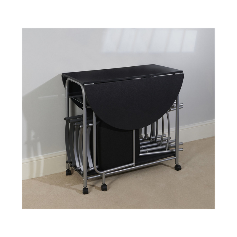 Greenhurst Stowaway Dining Set, Drop Down Table & 4 Folding Chairs, Max Table Size: L115 x D84 x H80cm (Black and Silver)
