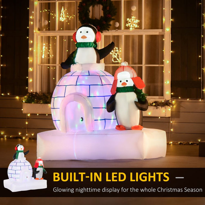 5ft Christmas Inflatable Penguins Wearing a Scarf with Ice House In & outdoors