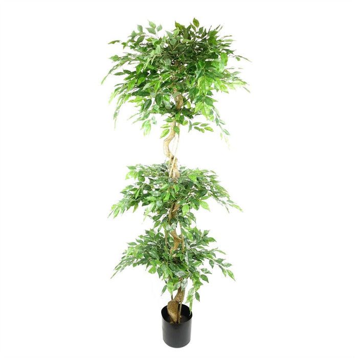 180cm Artificial Ficus Tree Triple Ball Topiary - 1984 Lifelike Leaves