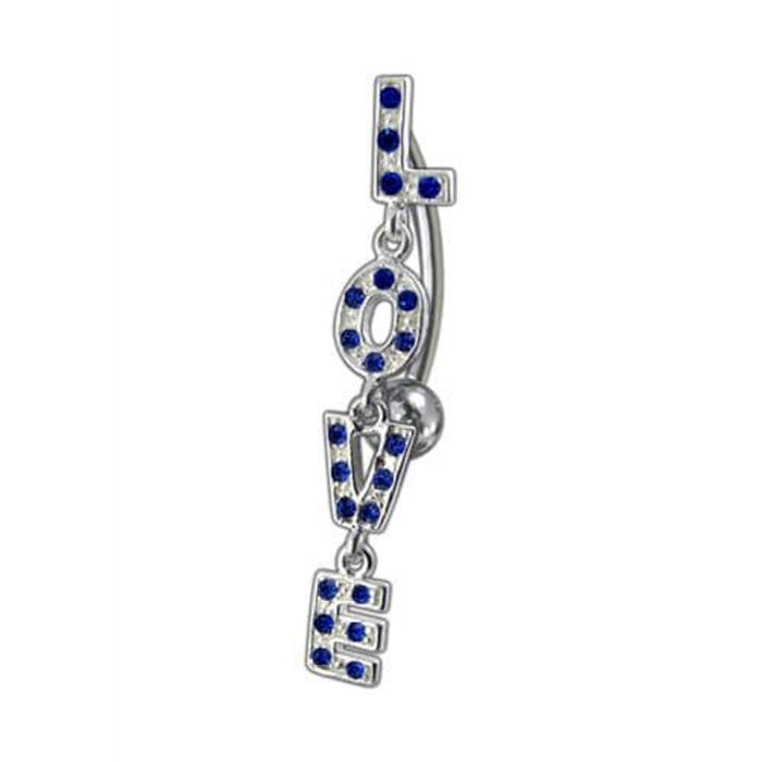 Fancy Jeweled "LOVE" Dangling Reverse Belly Ring