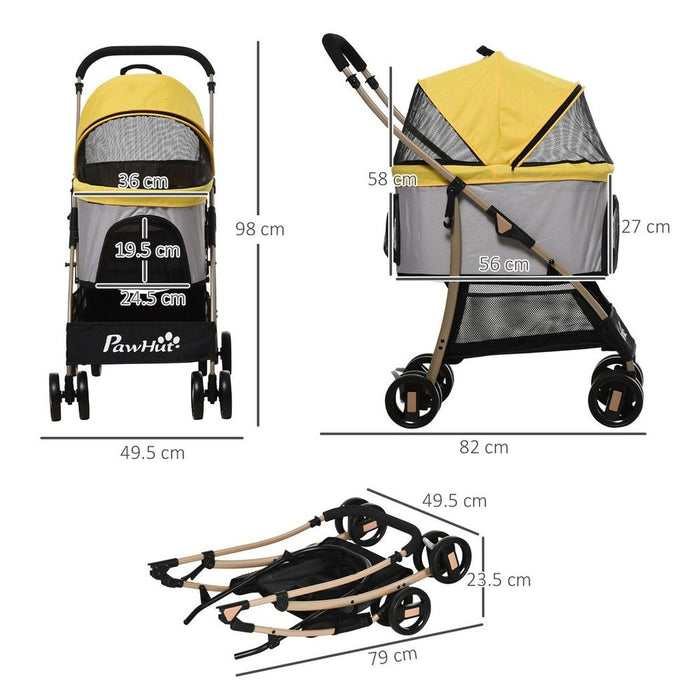 PawHut 3 In 1 Detachable Pet Stroller - Yellow