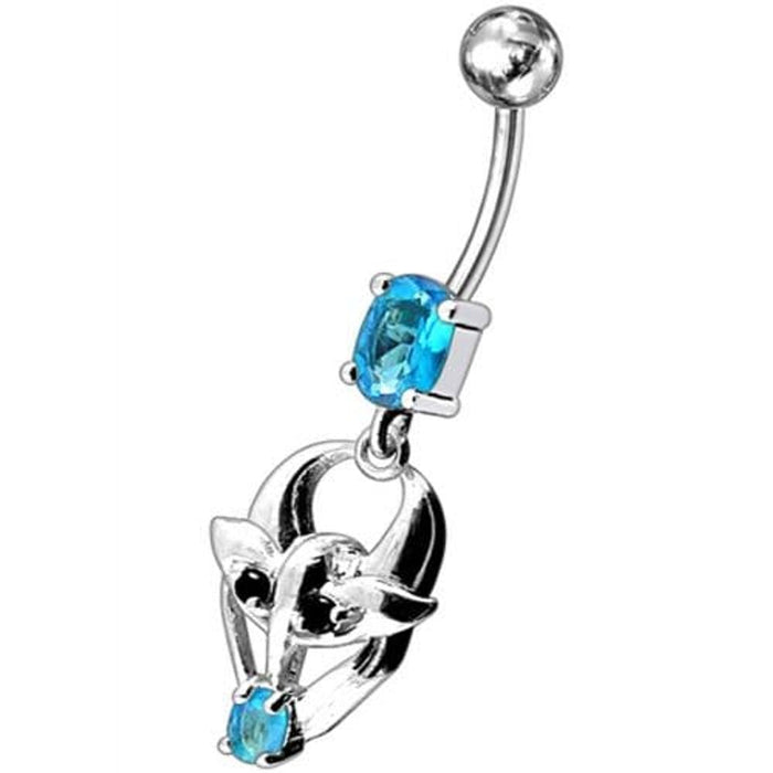 Fancy Jeweled Gothic Skull Silver Dangling With SS Bar Belly Ring