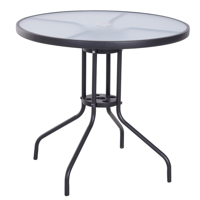 80cm Outdoor Round Dining Table Garden Patio Tempered Glass Top w/ Parasol Hole