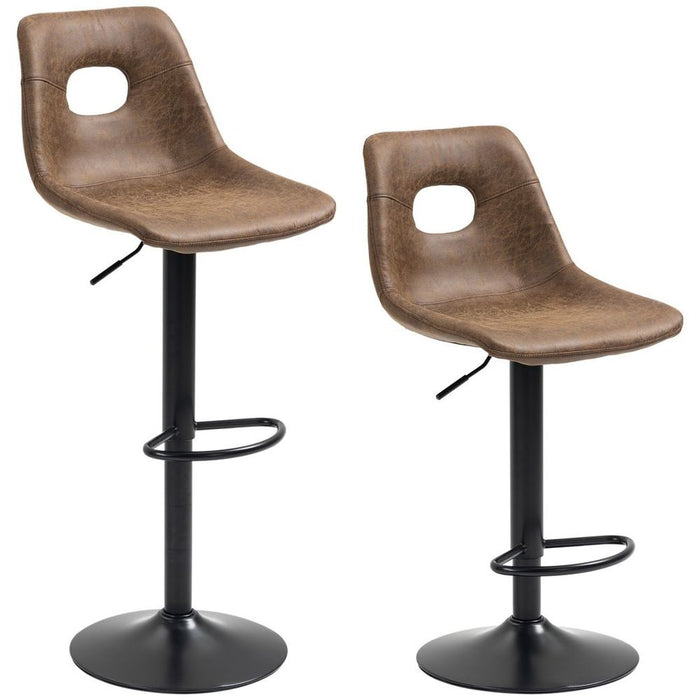 Premium Retro Bar Stools - Set of 2 | Adjustable Height | Swivel | Leather-Like | Brown