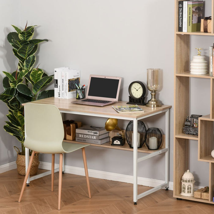 2-Tier Writing Desk Metal Frame Smooth Shelves Storage Shelf Oak Colour