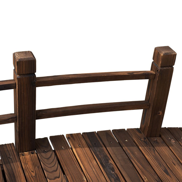 Quirky Wooden Garden Bridge - Stained Finish - Outdoor Pond Walkway