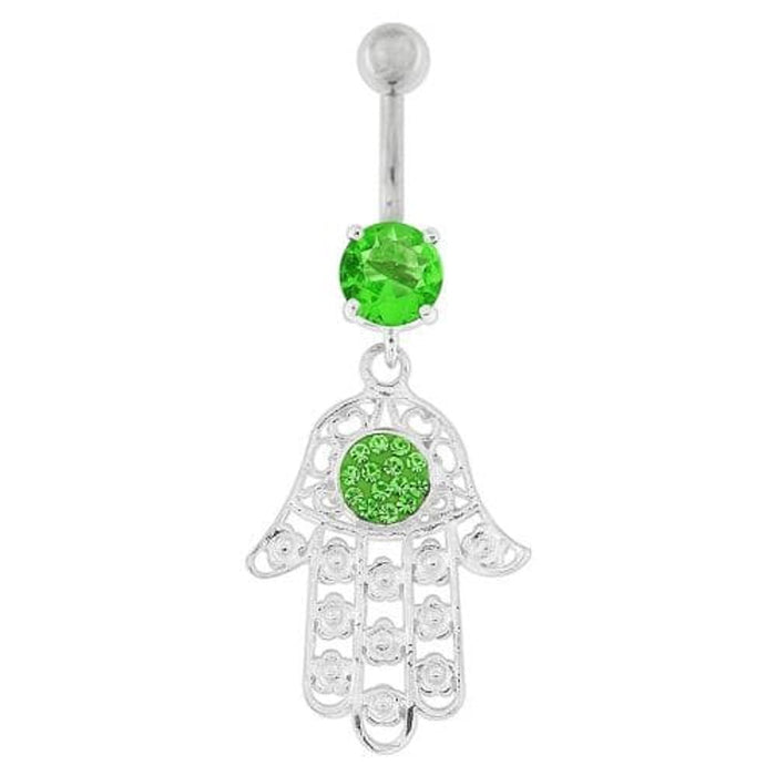 Hamsa Hand with Flowers Dangling Belly Button Ring