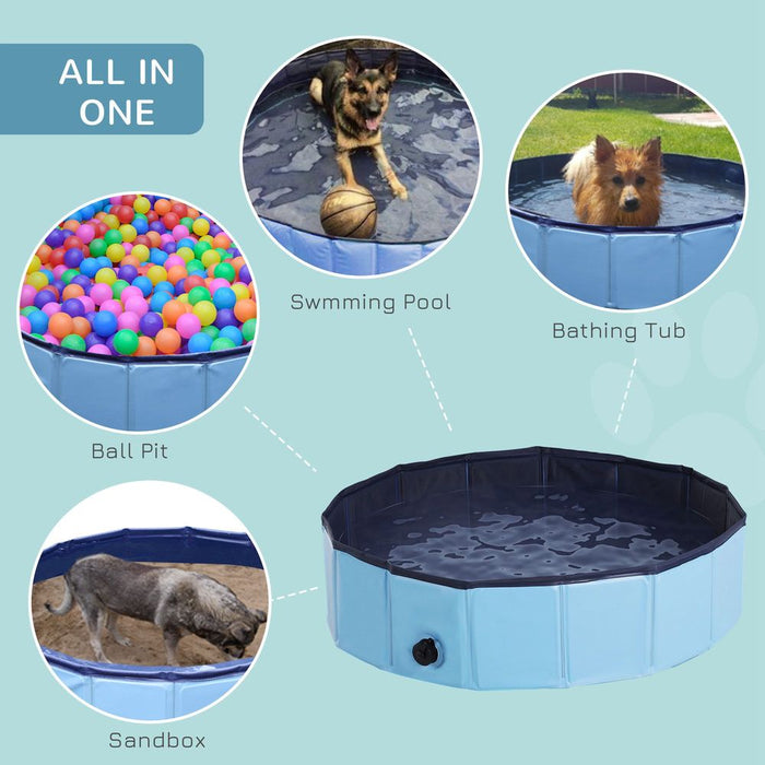 PawHut Foldable Dog Paddling Pool Pet Cat Swimming Pool Indoor/Outdoor Collapsible Summer Bathing Tub Shower Tub Puppy Washer (Φ80 × 20H cm, Blue), D01-003BU