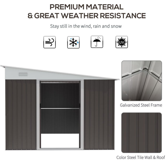 11.3 x 9.2ft Steel Garden Shed Metal Tool House Double Doors & 2 Air Vents, Grey