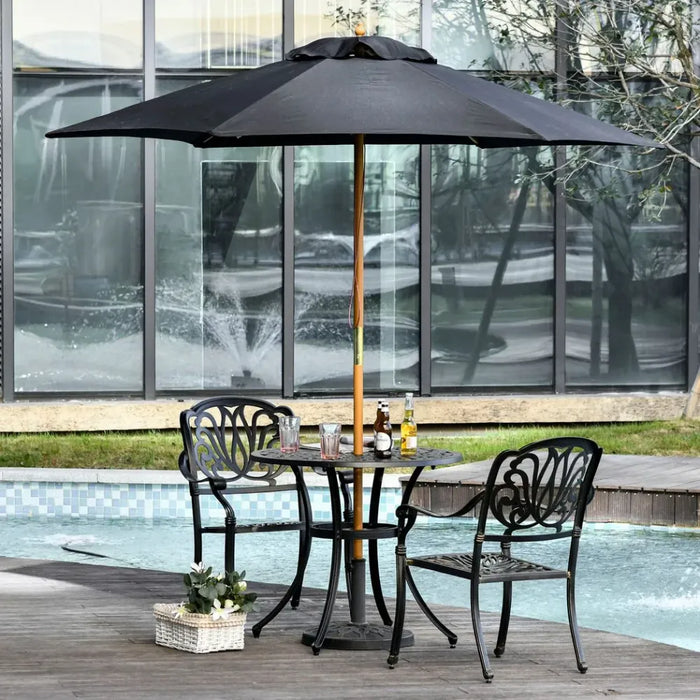 High-Quality 2.5m Wood Garden Parasol Sun Shade Patio Umbrella - Black